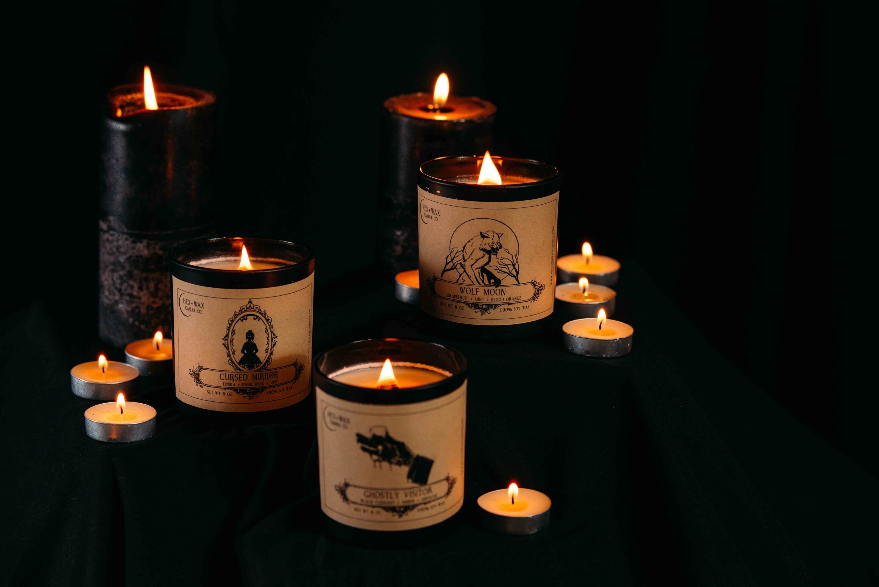 Hex and Wax candles horror themed spooky